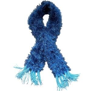 Vintage Handmade Y2K Royal Blue Fuzzy Long Soft Fringed Scarf